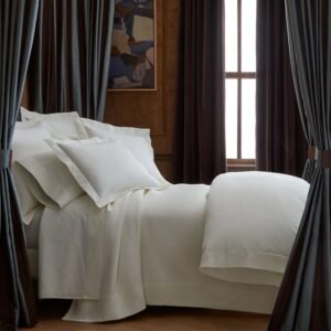 Percale Pillow Sham in Ivory with Cotton Fabric and Elegant Embroidery