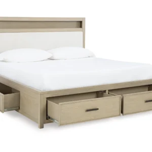 Alternative view of Calmoro King Upholstered Bookcase Bed with Storage Drawers and USB
